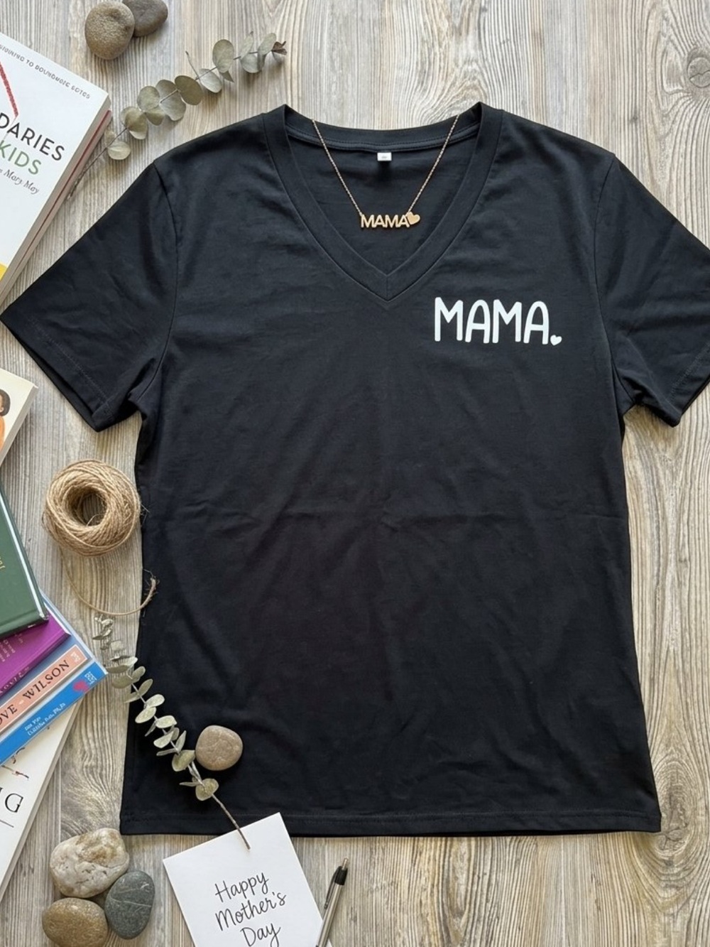MAMA Black V-Neck Kids Tee